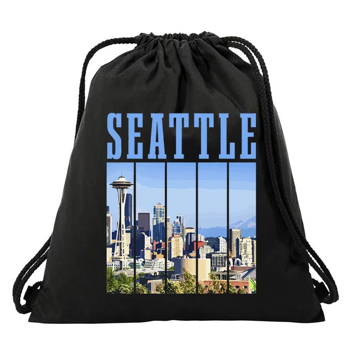 Seattle Skyline Washington Vintage Pride Drawstring Bag