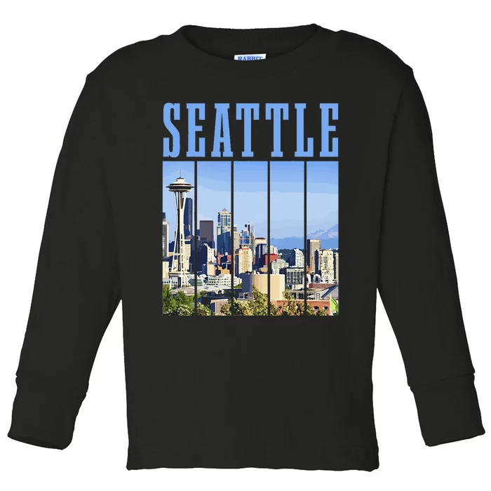 Seattle Skyline Washington Vintage Pride Toddler Long Sleeve Shirt