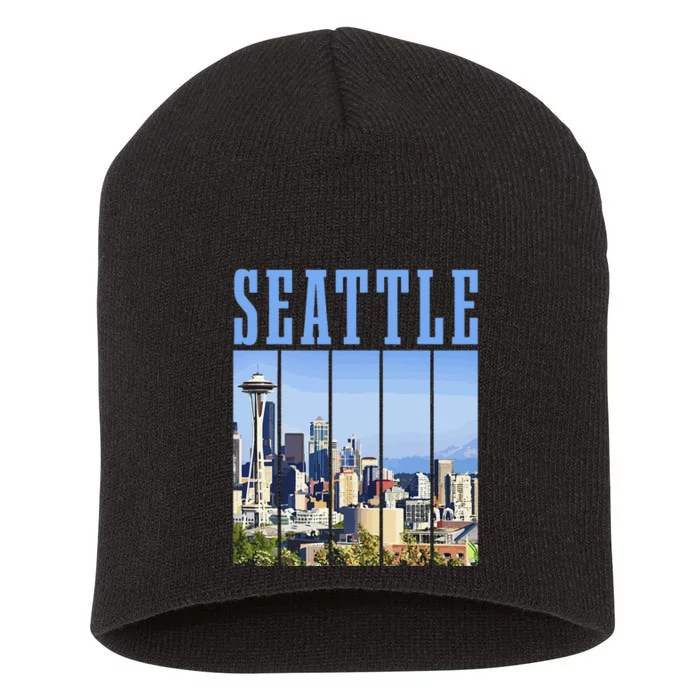 Seattle Skyline Washington Vintage Pride Short Acrylic Beanie