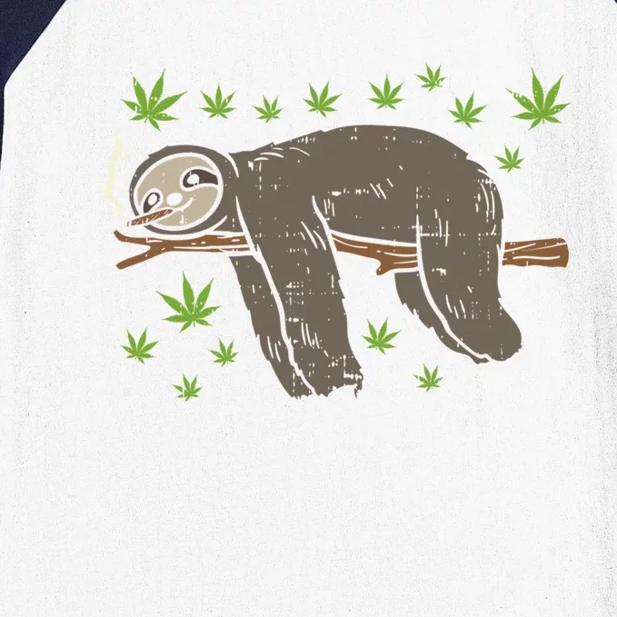 Sloth Smoking Weed Cannabis 420 Thc Marijuana Stoner Gift Baseball Sleeve Shirt