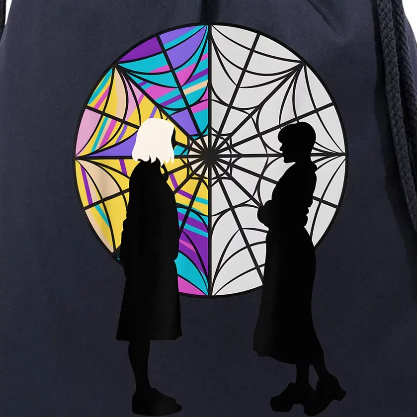 Silhouettes Spiderweb Window Wednesday And Enid Drawstring Bag