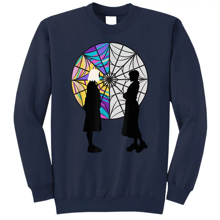 Silhouettes Spiderweb Window Wednesday And Enid Tall Sweatshirt