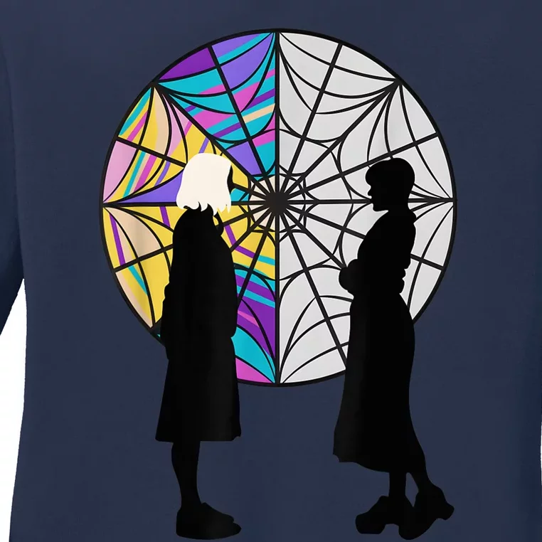 Silhouettes Spiderweb Window Wednesday And Enid Ladies Long Sleeve Shirt