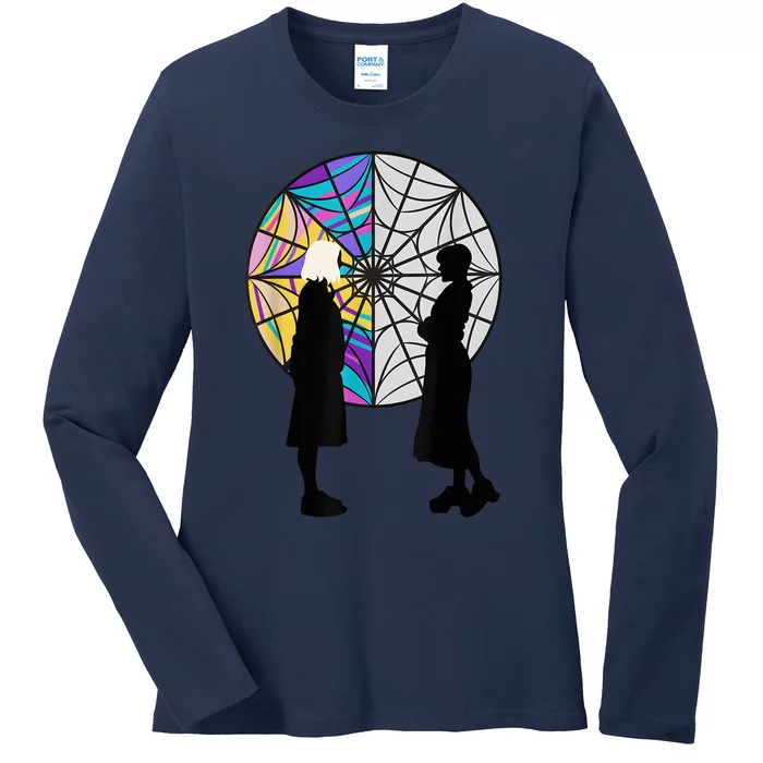 Silhouettes Spiderweb Window Wednesday And Enid Ladies Long Sleeve Shirt