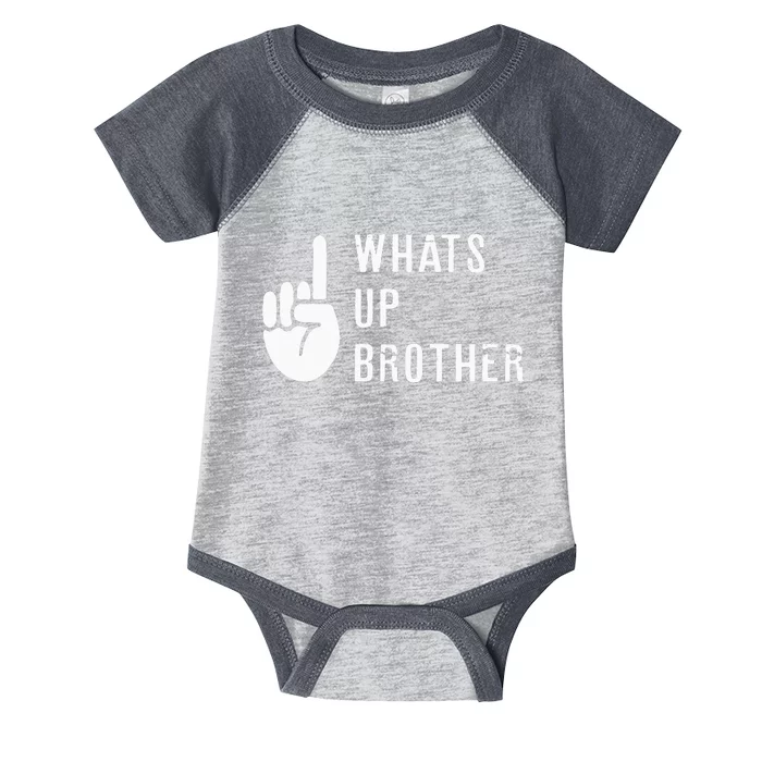 Sketch Streamer Whats Up Brother Infant Baby Jersey Bodysuit