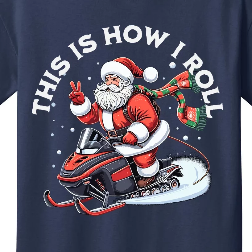 Santa Snowmobiling Xmas Funny Winter Holiday Christmas Kids T-Shirt