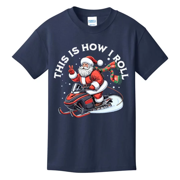 Santa Snowmobiling Xmas Funny Winter Holiday Christmas Kids T-Shirt