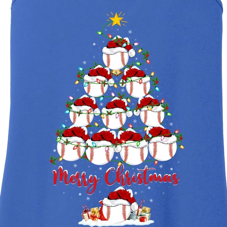 Softball Sports Xmas Lighting Santa Softball Christmas Tree Funny Gift Ladies Essential Tank