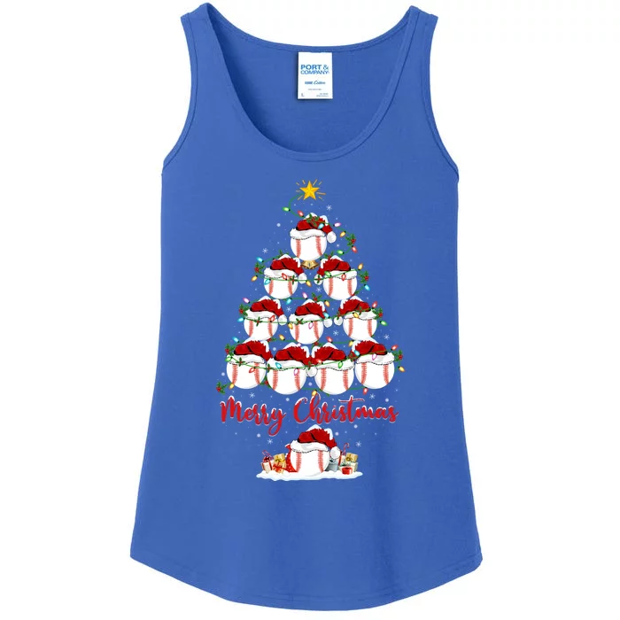 Softball Sports Xmas Lighting Santa Softball Christmas Tree Funny Gift Ladies Essential Tank