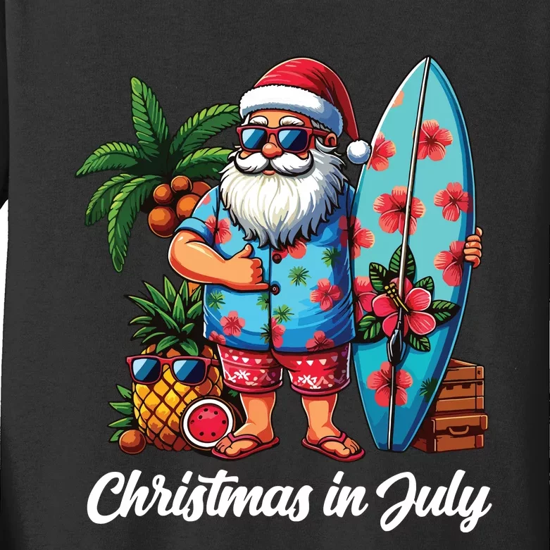 Santa Sunglasses Xmas Beach Tropical Christmas In July Kids Long Sleeve Shirt