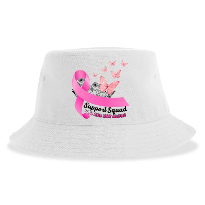 Support Squad You Are Not Alone Breast Cancer Butterfly Ribbon Sustainable Bucket Hat