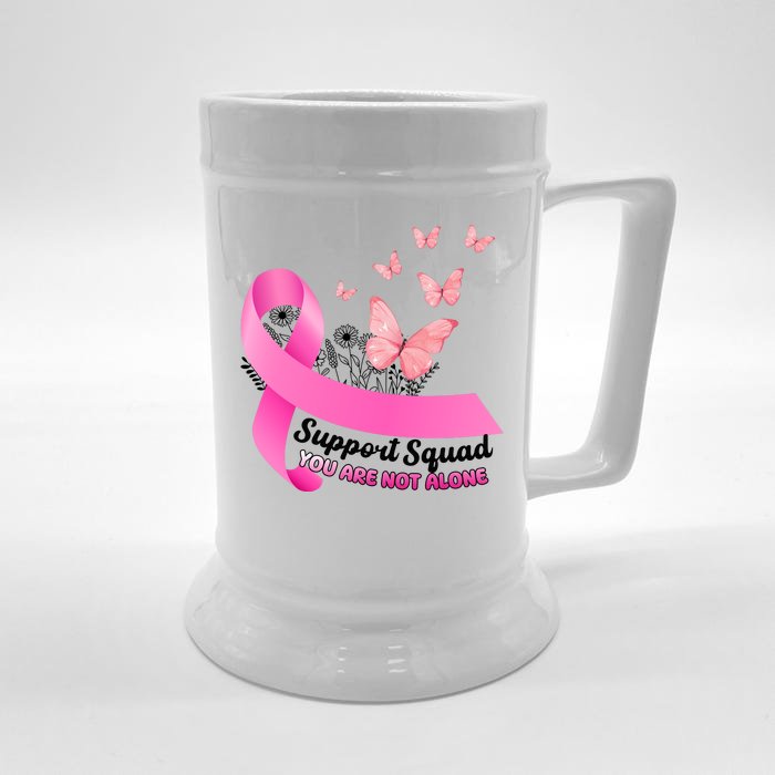 Support Squad You Are Not Alone Breast Cancer Butterfly Ribbon Front & Back Beer Stein