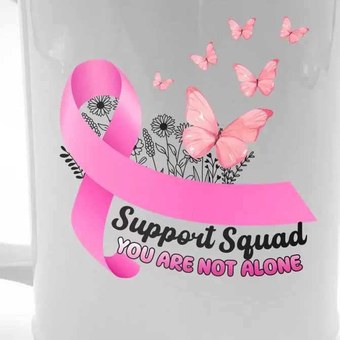 Support Squad You Are Not Alone Breast Cancer Butterfly Ribbon Front & Back Beer Stein