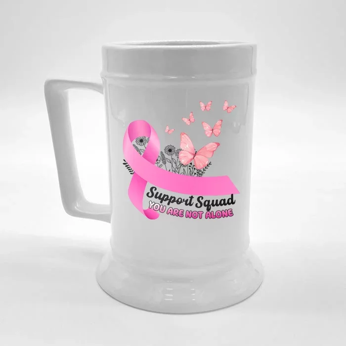 Support Squad You Are Not Alone Breast Cancer Butterfly Ribbon Front & Back Beer Stein