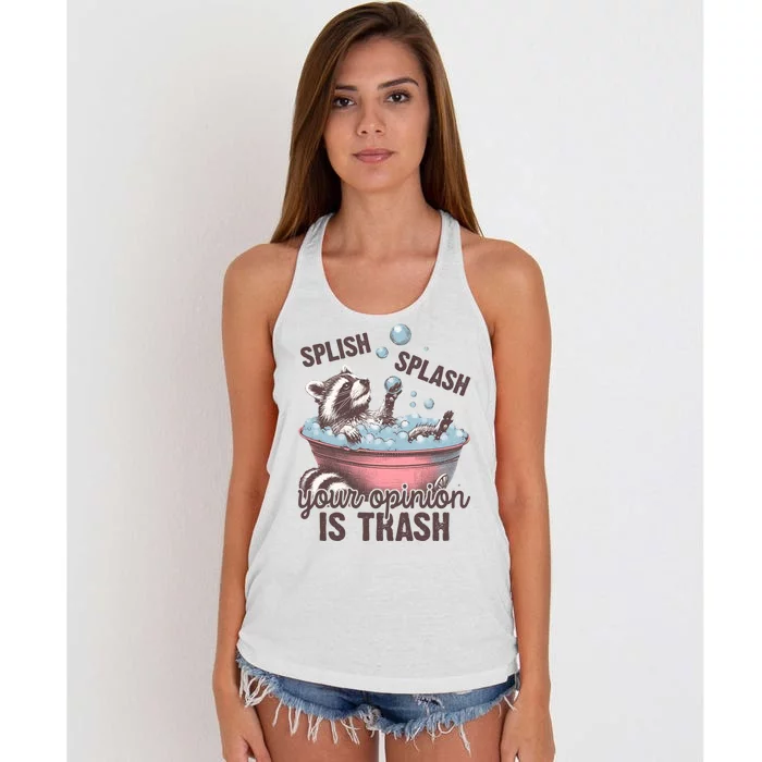 Splish Splash You Opinion Is Trash Funny Skunk Women's Knotted Racerback Tank