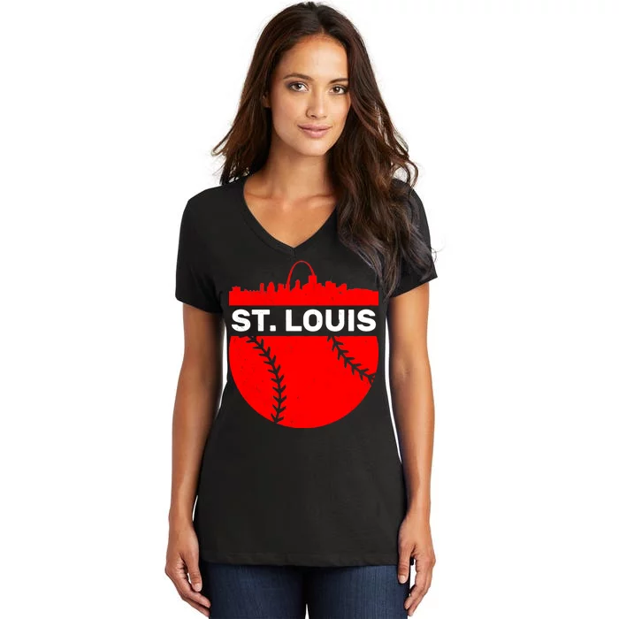 St. Louis Baseball Skyline City Women's V-Neck T-Shirt