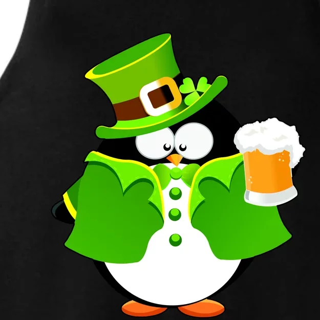 St. Patrack's Day Funny Penguin Drinking Beer Ladies Tri-Blend Wicking Tank