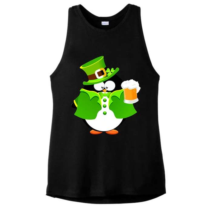 St. Patrack's Day Funny Penguin Drinking Beer Ladies Tri-Blend Wicking Tank