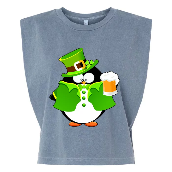 St. Patrack's Day Funny Penguin Drinking Beer Garment-Dyed Women's Muscle Tee