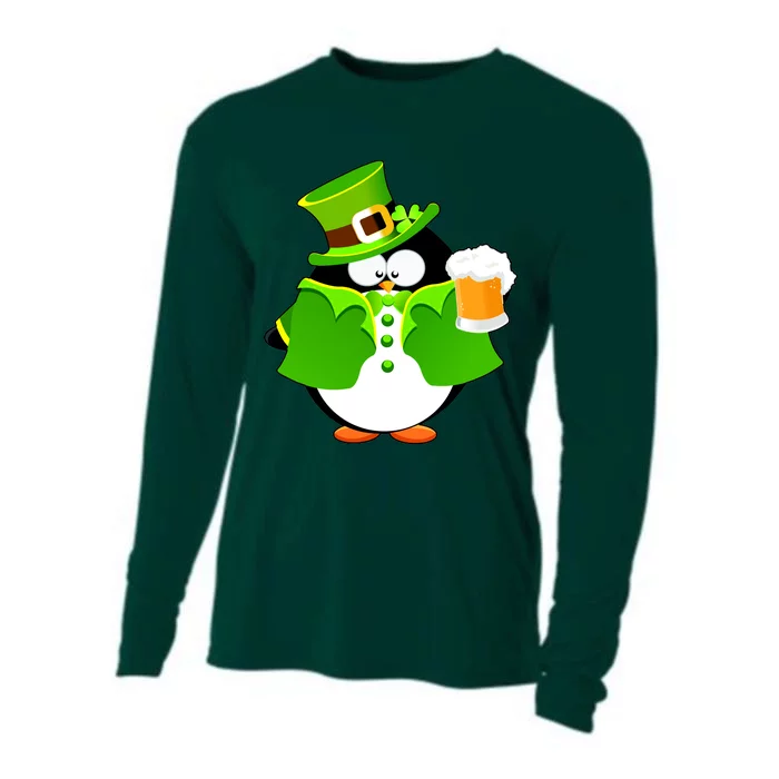 St. Patrack's Day Funny Penguin Drinking Beer Cooling Performance Long Sleeve Crew