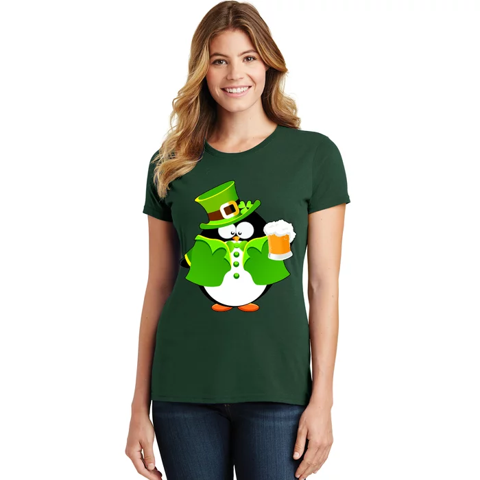 St. Patrack's Day Funny Penguin Drinking Beer Women's T-Shirt