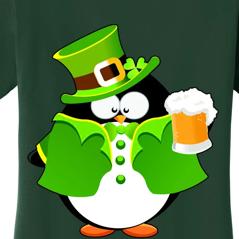 St. Patrack's Day Funny Penguin Drinking Beer Women's T-Shirt