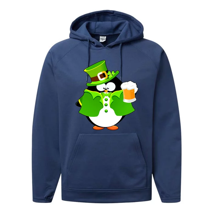 St. Patrack's Day Funny Penguin Drinking Beer Performance Fleece Hoodie