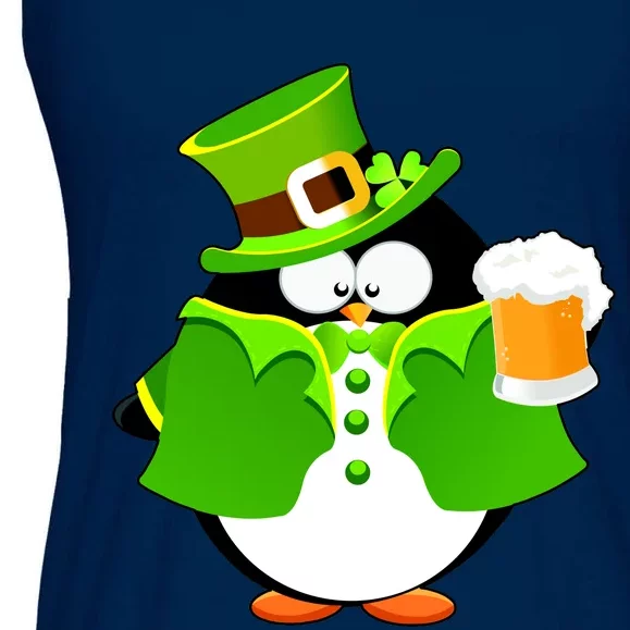 St. Patrack's Day Funny Penguin Drinking Beer Ladies Essential Flowy Tank