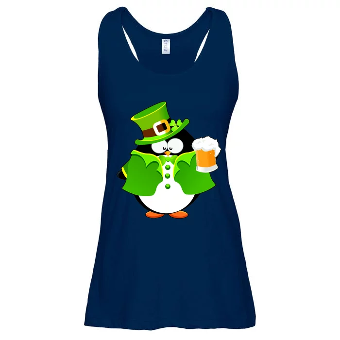 St. Patrack's Day Funny Penguin Drinking Beer Ladies Essential Flowy Tank