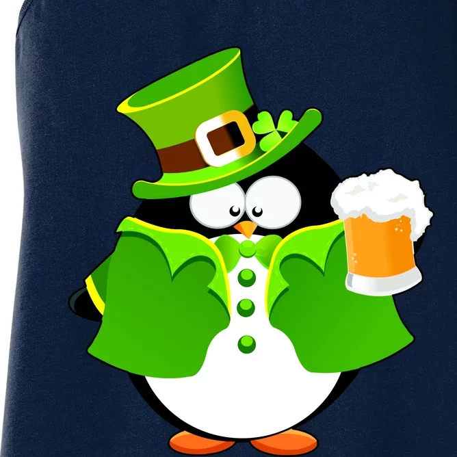 St. Patrack's Day Funny Penguin Drinking Beer Women's Racerback Tank