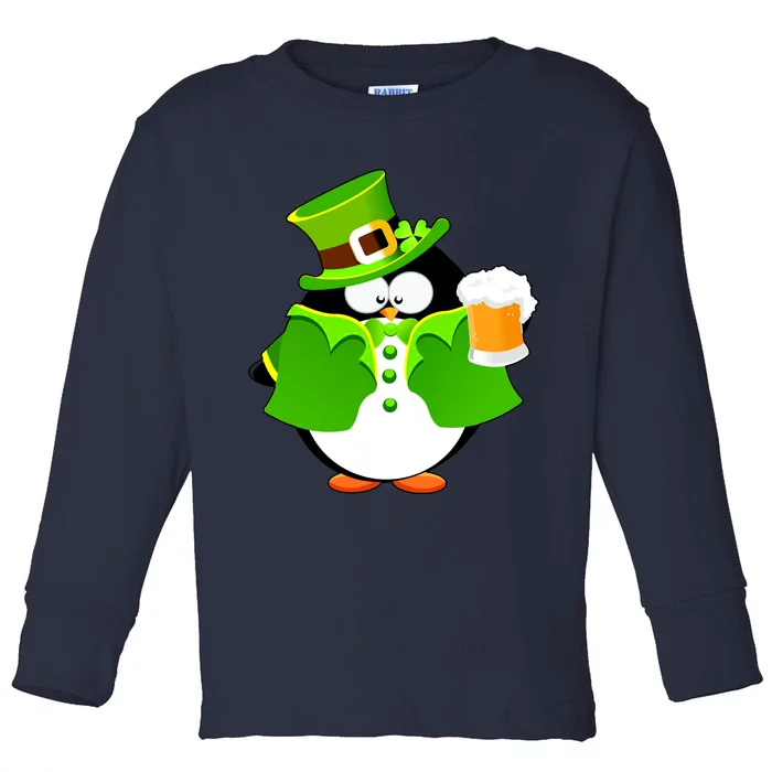 St. Patrack's Day Funny Penguin Drinking Beer Toddler Long Sleeve Shirt