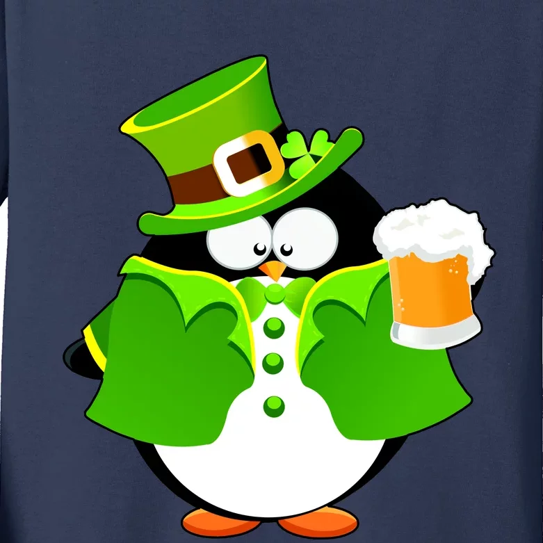 St. Patrack's Day Funny Penguin Drinking Beer Kids Long Sleeve Shirt