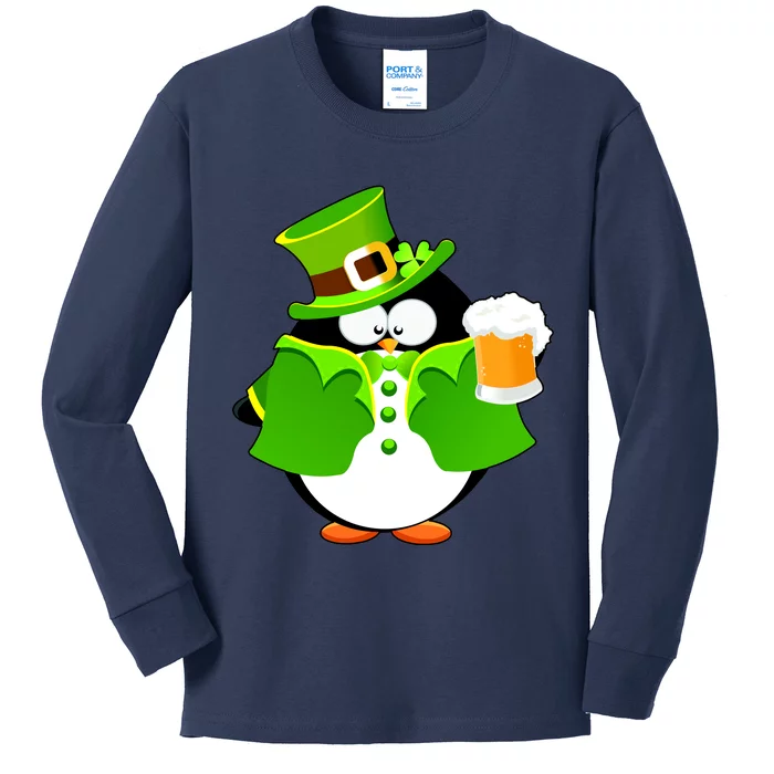 St. Patrack's Day Funny Penguin Drinking Beer Kids Long Sleeve Shirt