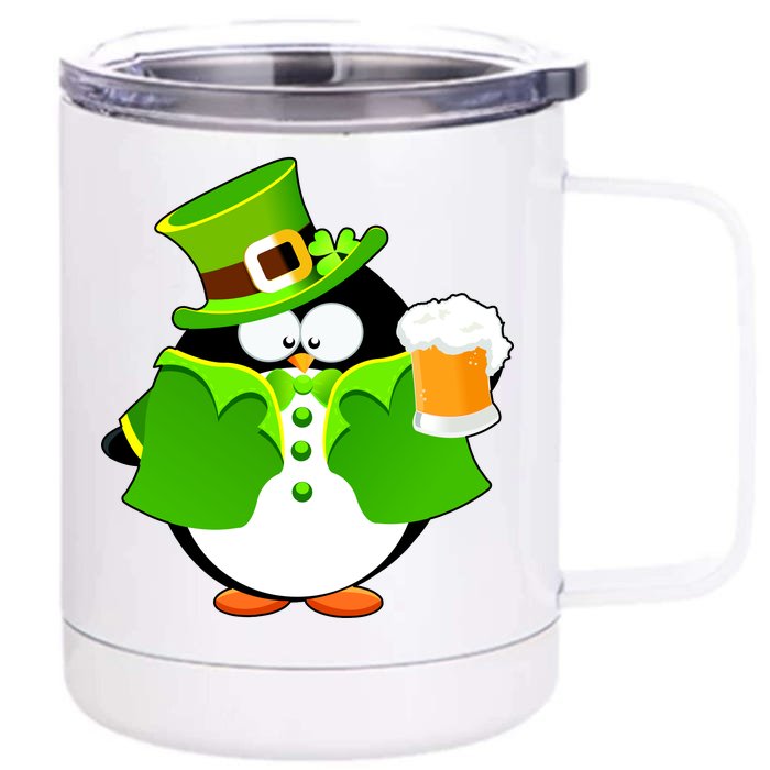 St. Patrack's Day Funny Penguin Drinking Beer Front & Back 12oz Stainless Steel Tumbler Cup