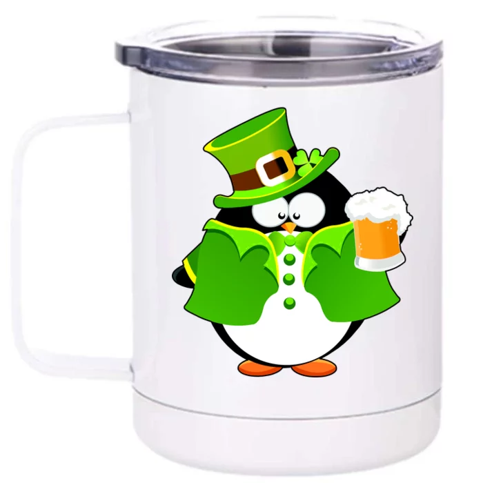 St. Patrack's Day Funny Penguin Drinking Beer Front & Back 12oz Stainless Steel Tumbler Cup