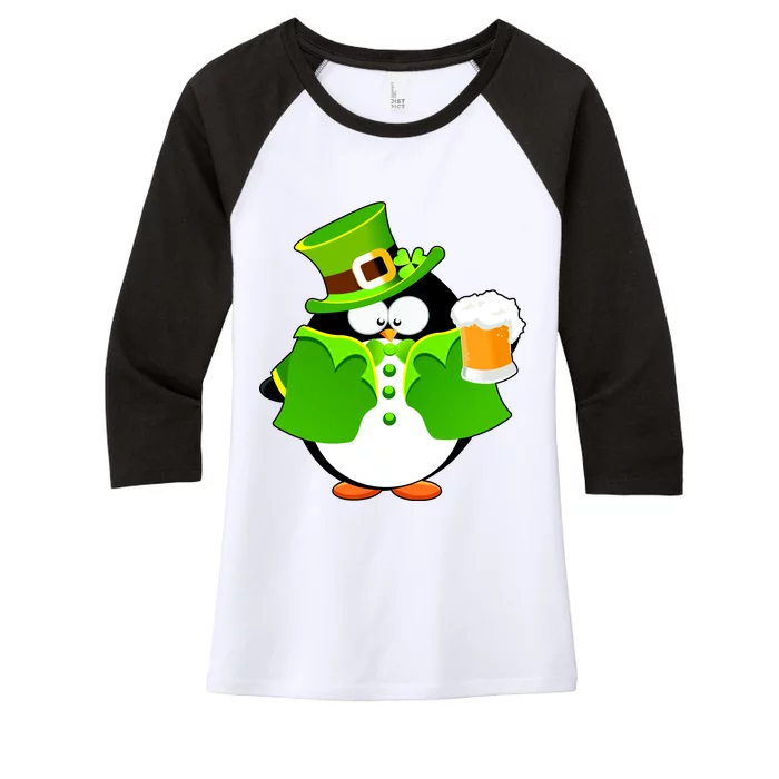 St. Patrack's Day Funny Penguin Drinking Beer Women's Tri-Blend 3/4-Sleeve Raglan Shirt