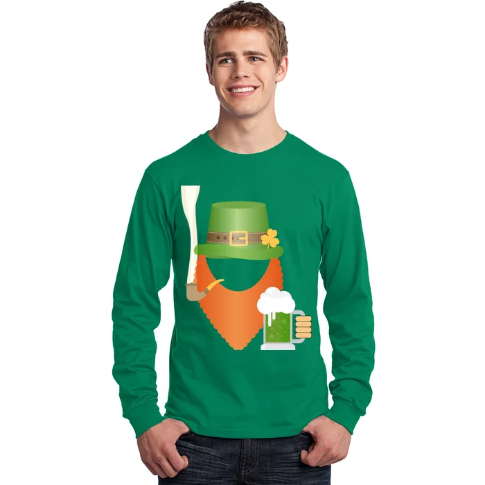 St. Patrack's Day Hipster Leprechaun Orange Beard Smoking Pipe Long Sleeve Shirt