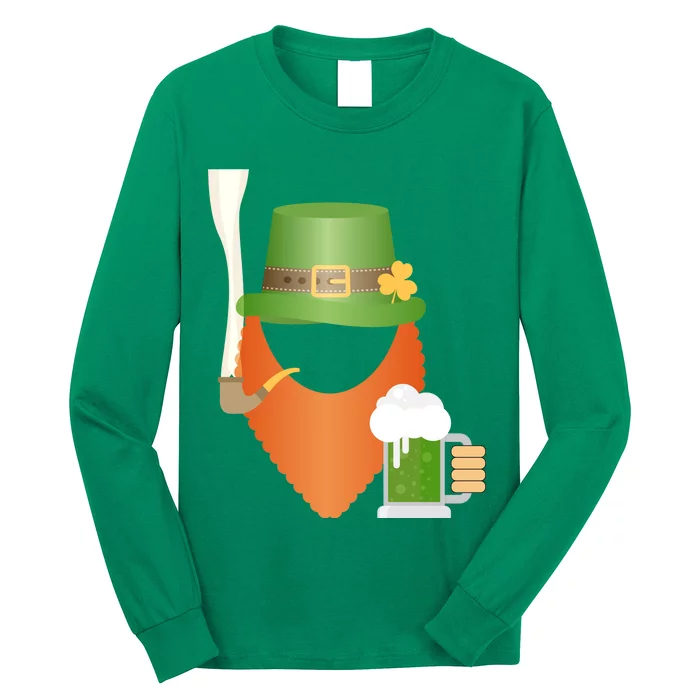 St. Patrack's Day Hipster Leprechaun Orange Beard Smoking Pipe Long Sleeve Shirt