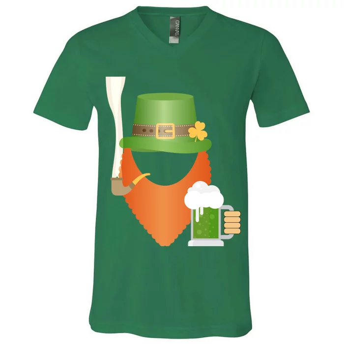 St. Patrack's Day Hipster Leprechaun Orange Beard Smoking Pipe V-Neck T-Shirt