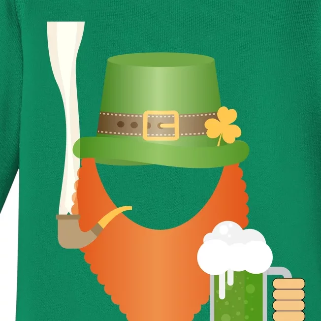 St. Patrack's Day Hipster Leprechaun Orange Beard Smoking Pipe Baby Long Sleeve Bodysuit