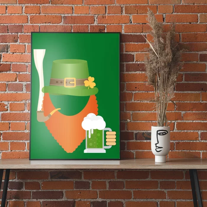 St. Patrack's Day Hipster Leprechaun Orange Beard Smoking Pipe Poster