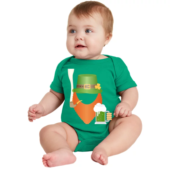 St. Patrack's Day Hipster Leprechaun Orange Beard Smoking Pipe Baby Bodysuit