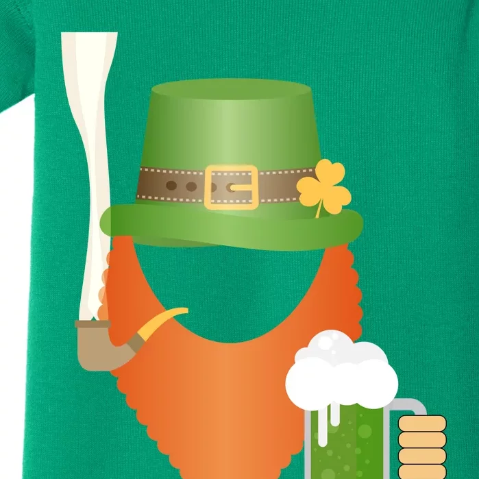 St. Patrack's Day Hipster Leprechaun Orange Beard Smoking Pipe Baby Bodysuit