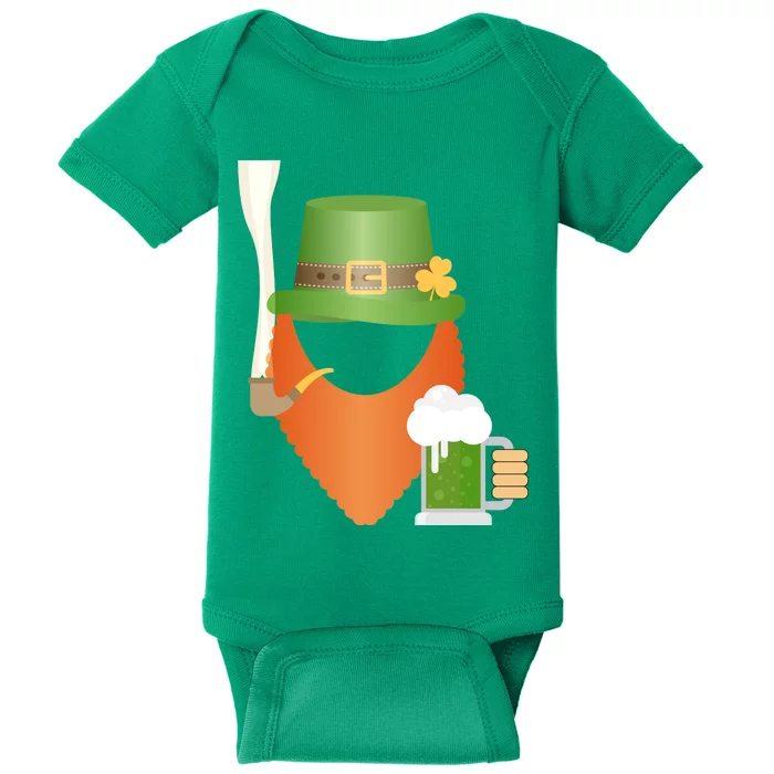 St. Patrack's Day Hipster Leprechaun Orange Beard Smoking Pipe Baby Bodysuit