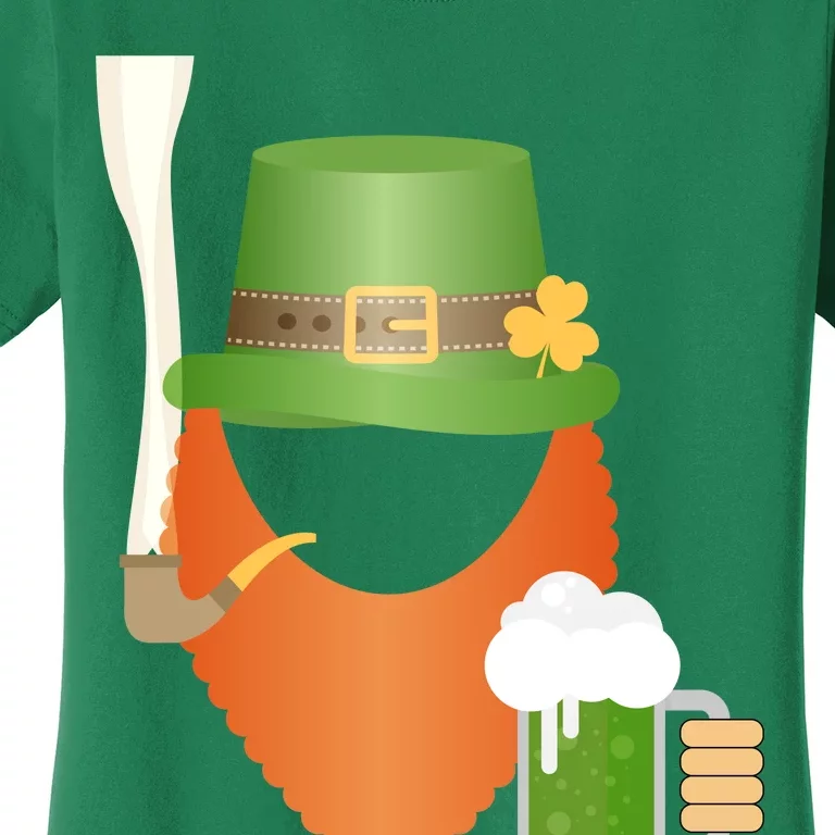 St. Patrack's Day Hipster Leprechaun Orange Beard Smoking Pipe Women's T-Shirt