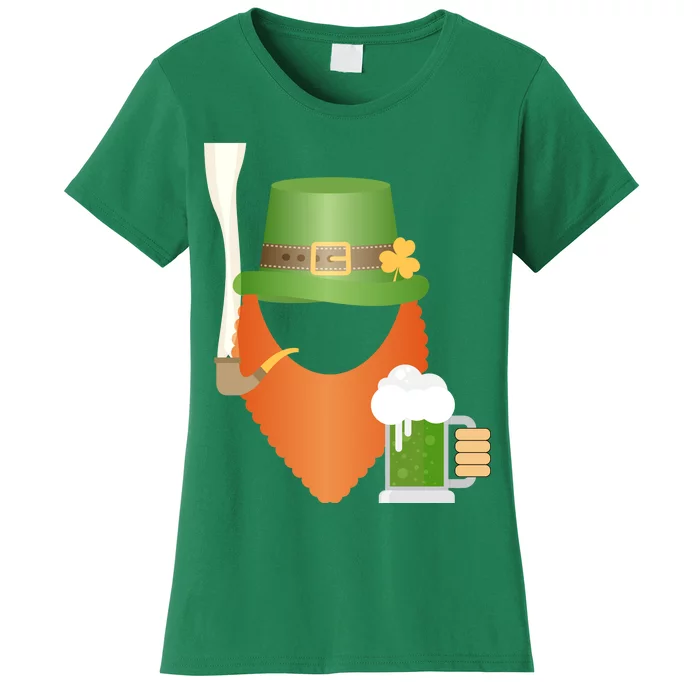 St. Patrack's Day Hipster Leprechaun Orange Beard Smoking Pipe Women's T-Shirt