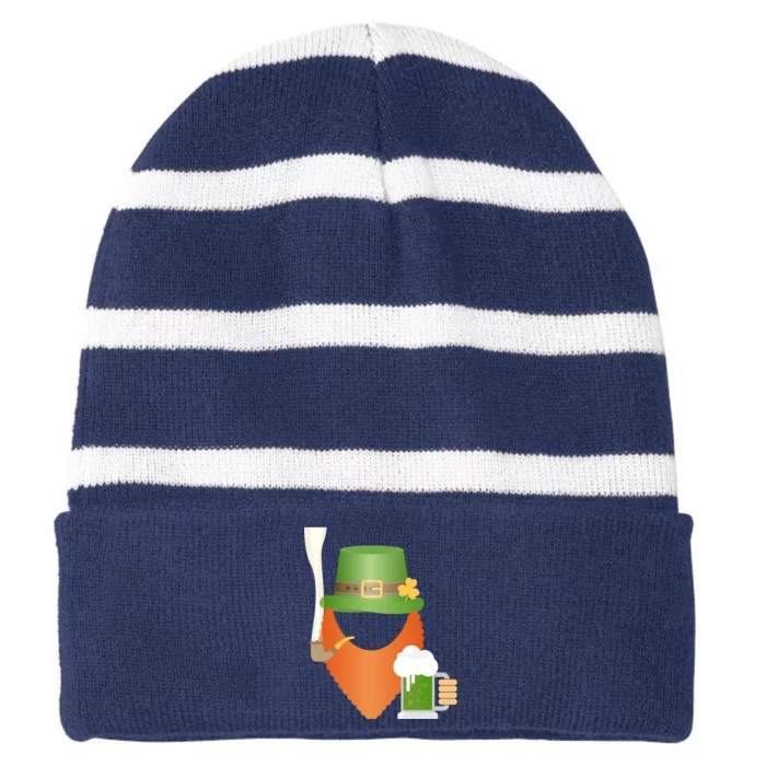 St. Patrack's Day Hipster Leprechaun Orange Beard Smoking Pipe Striped Beanie with Solid Band