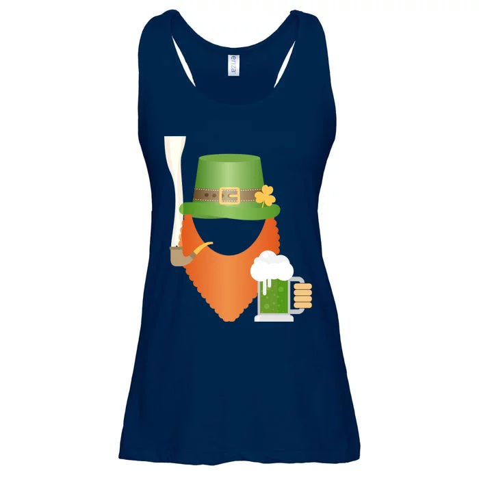 St. Patrack's Day Hipster Leprechaun Orange Beard Smoking Pipe Ladies Essential Flowy Tank