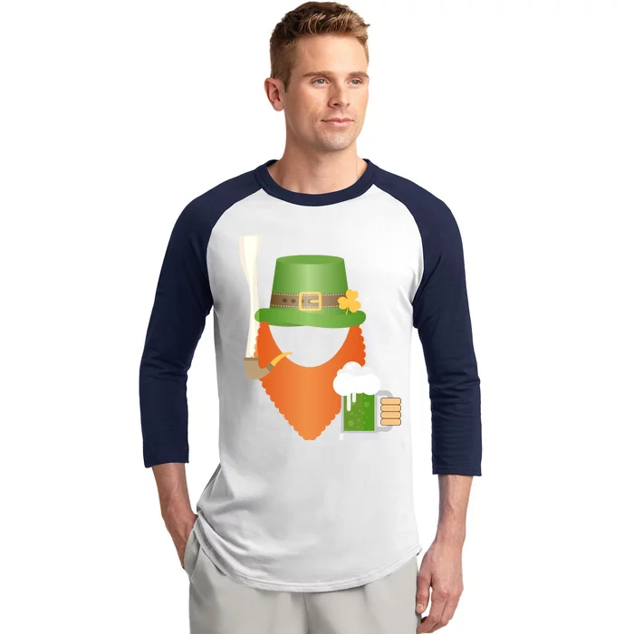 St. Patrack's Day Hipster Leprechaun Orange Beard Smoking Pipe Baseball Sleeve Shirt