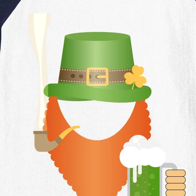 St. Patrack's Day Hipster Leprechaun Orange Beard Smoking Pipe Baseball Sleeve Shirt